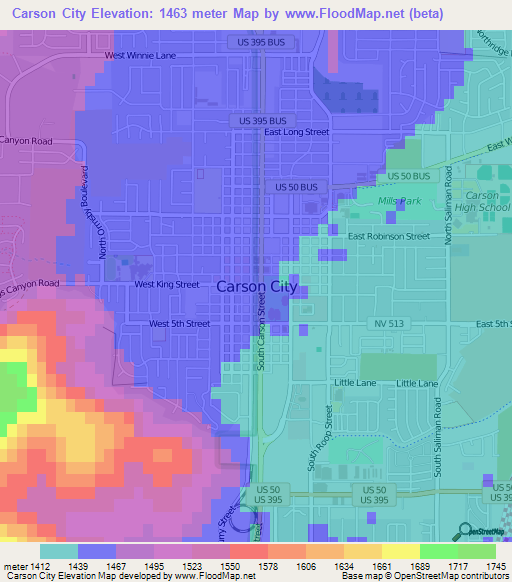 Carson City,US Elevation Map