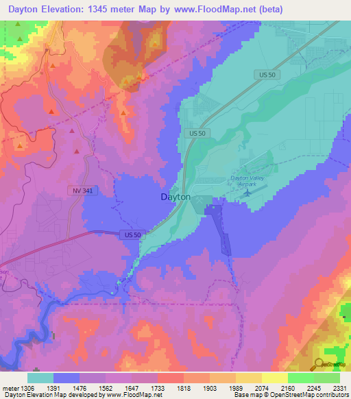 Dayton,US Elevation Map