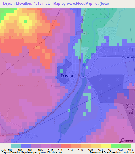 Dayton,US Elevation Map