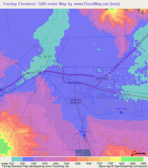 Fernley,US Elevation Map