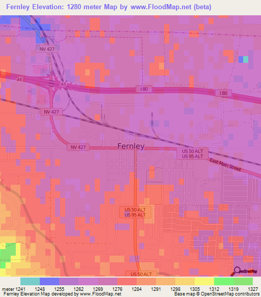 Fernley,US Elevation Map