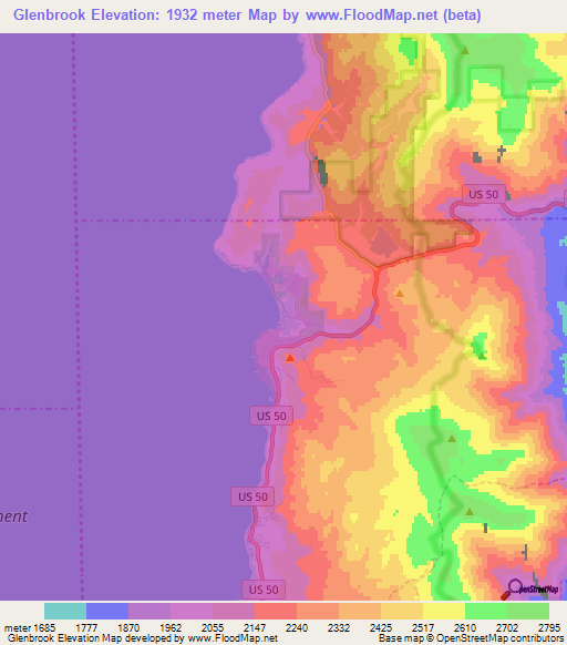 Glenbrook,US Elevation Map