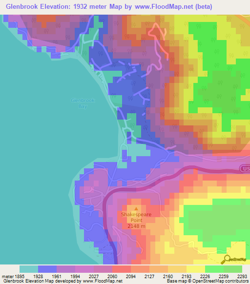 Glenbrook,US Elevation Map