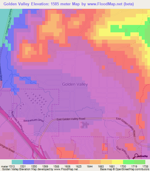 Golden Valley,US Elevation Map