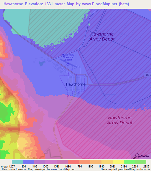 Hawthorne,US Elevation Map