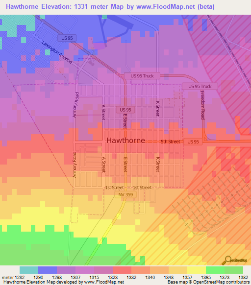 Hawthorne,US Elevation Map