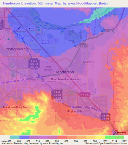 Henderson,US Elevation Map