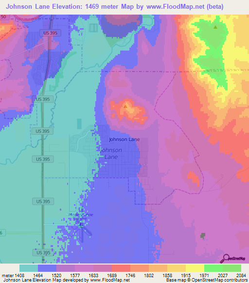 Johnson Lane,US Elevation Map