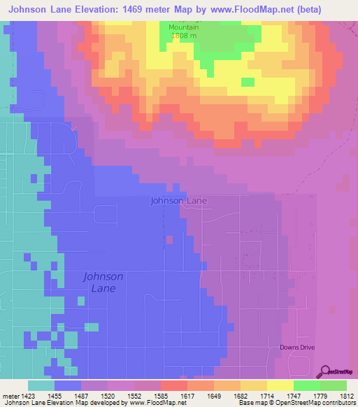 Johnson Lane,US Elevation Map