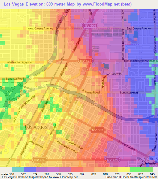 Las Vegas,US Elevation Map