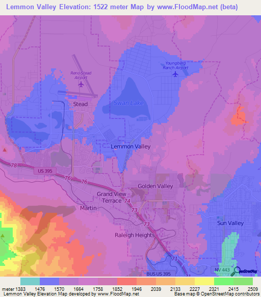 Lemmon Valley,US Elevation Map