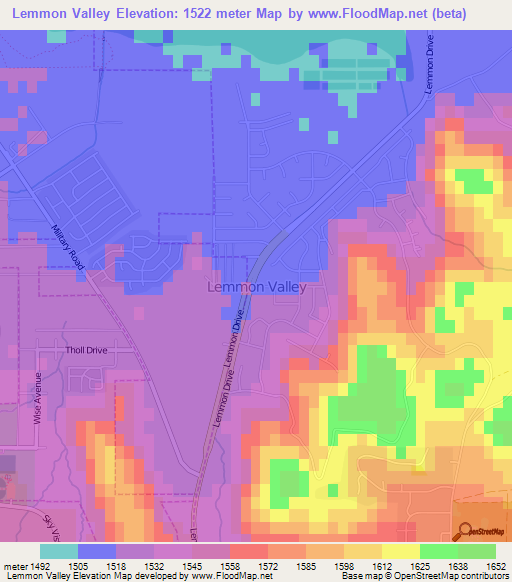 Lemmon Valley,US Elevation Map