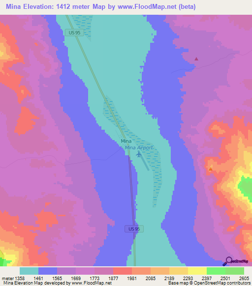 Mina,US Elevation Map