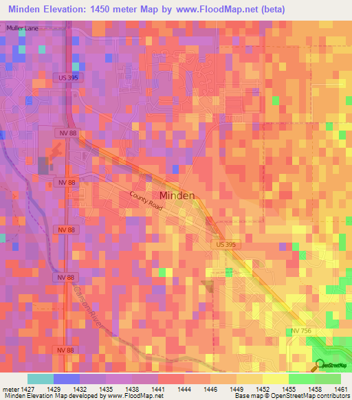 Minden,US Elevation Map