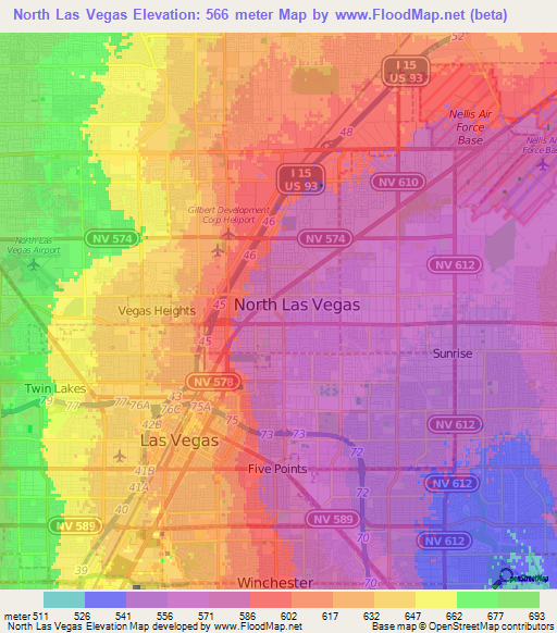 North Las Vegas,US Elevation Map