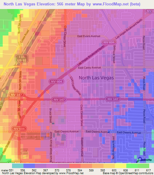 North Las Vegas,US Elevation Map