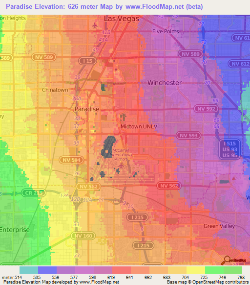 Paradise,US Elevation Map