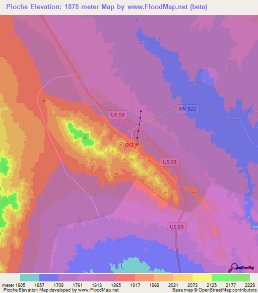 Pioche,US Elevation Map