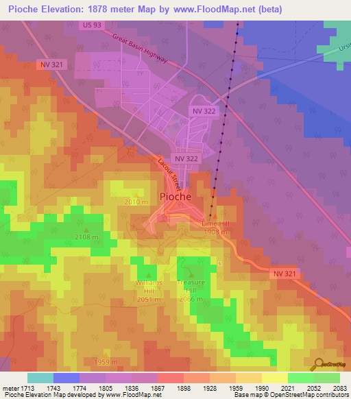 Pioche,US Elevation Map