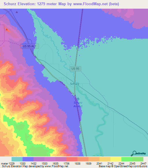 Schurz,US Elevation Map