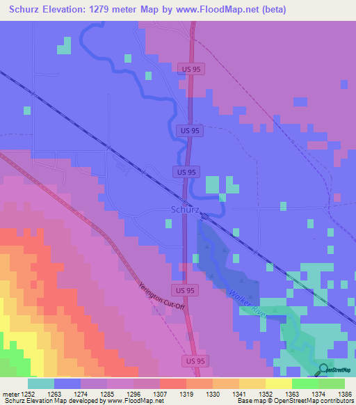 Schurz,US Elevation Map