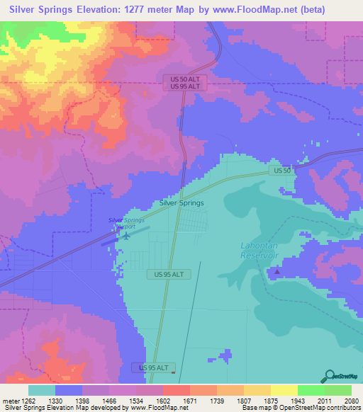 Silver Springs,US Elevation Map