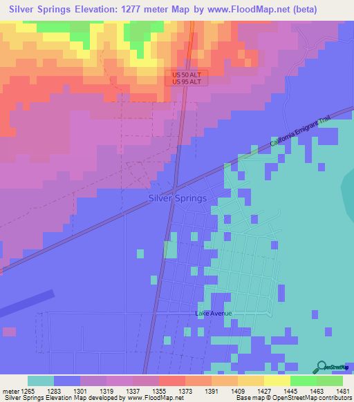 Silver Springs,US Elevation Map