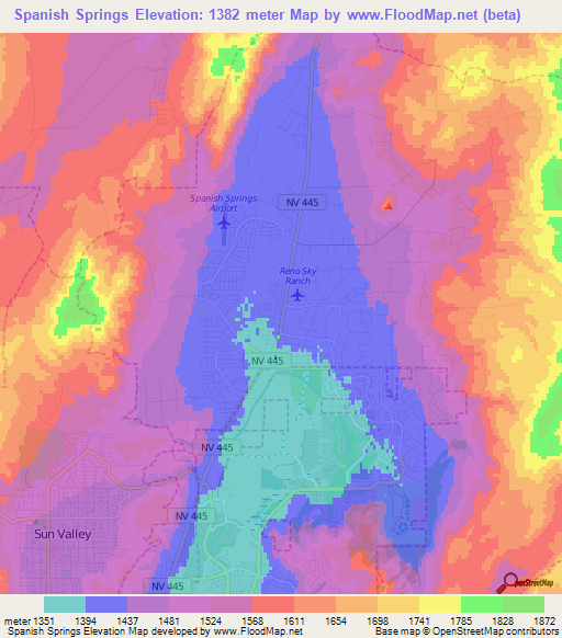 Spanish Springs,US Elevation Map