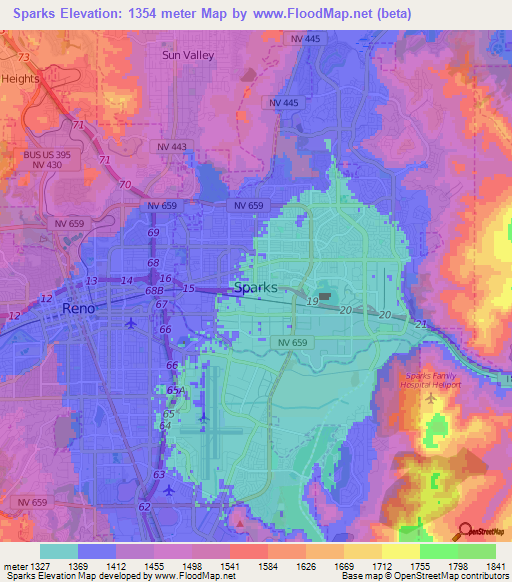 Sparks,US Elevation Map