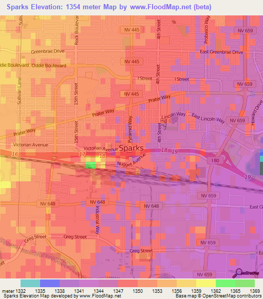 Sparks,US Elevation Map