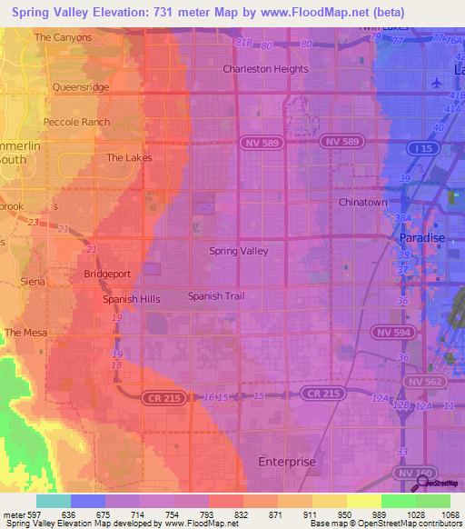 Spring Valley,US Elevation Map