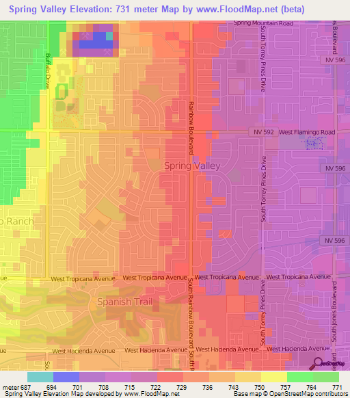 Spring Valley,US Elevation Map