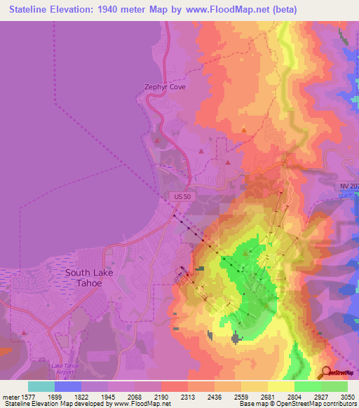 Stateline,US Elevation Map