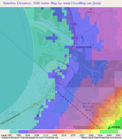 Stateline,US Elevation Map