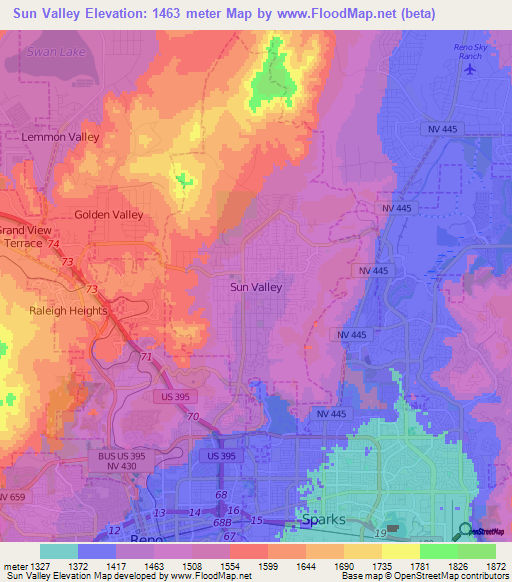 Sun Valley,US Elevation Map