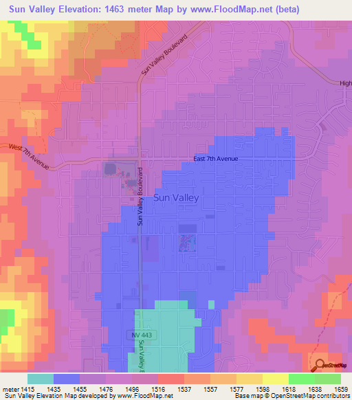 Sun Valley,US Elevation Map