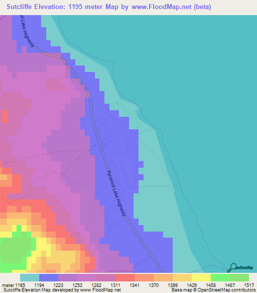 Sutcliffe,US Elevation Map