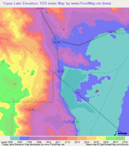 Topaz Lake,US Elevation Map