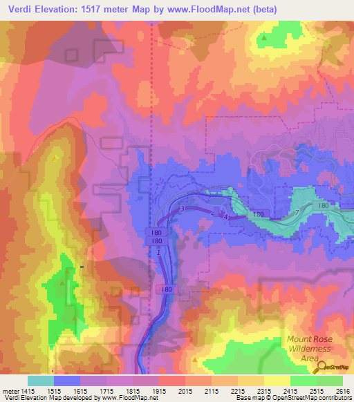 Verdi,US Elevation Map