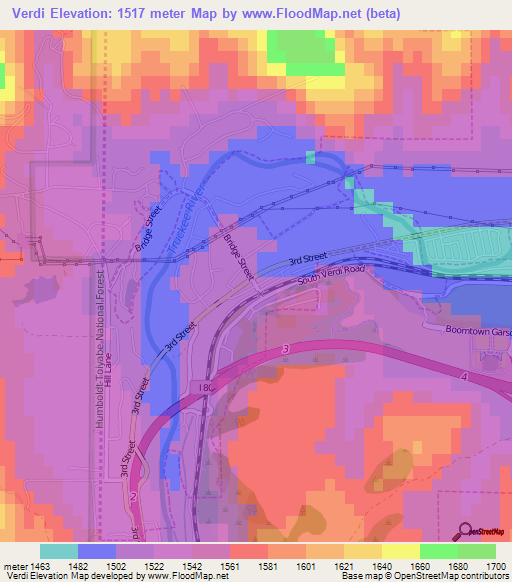 Verdi,US Elevation Map