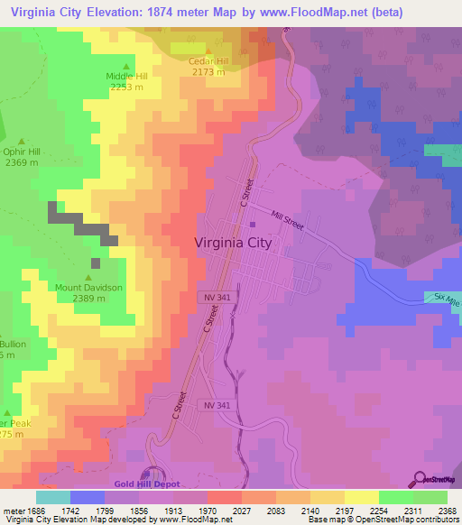 Virginia City,US Elevation Map