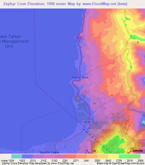 Zephyr Cove,US Elevation Map