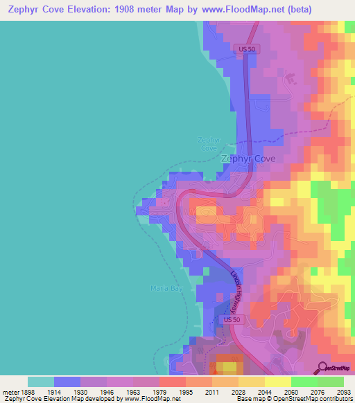 Zephyr Cove,US Elevation Map