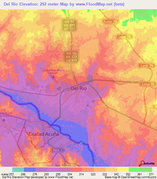 Del Rio,US Elevation Map