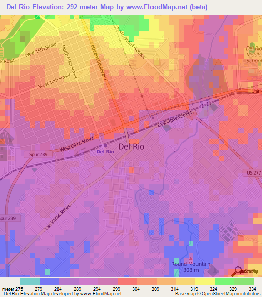 Del Rio,US Elevation Map