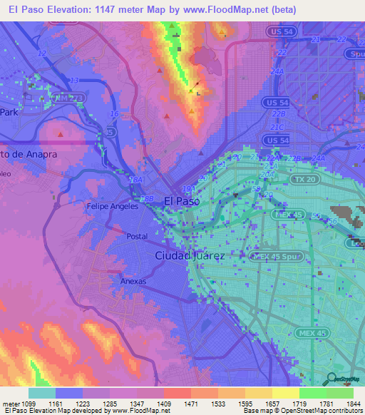 El Paso,US Elevation Map