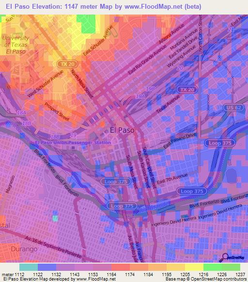 El Paso,US Elevation Map