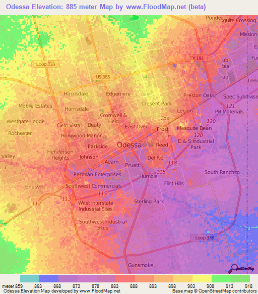 Odessa,US Elevation Map