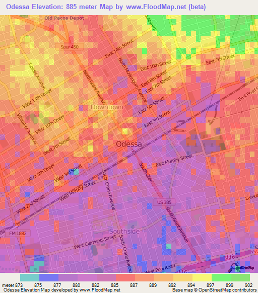 Odessa,US Elevation Map