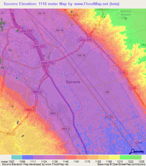 Socorro,US Elevation Map